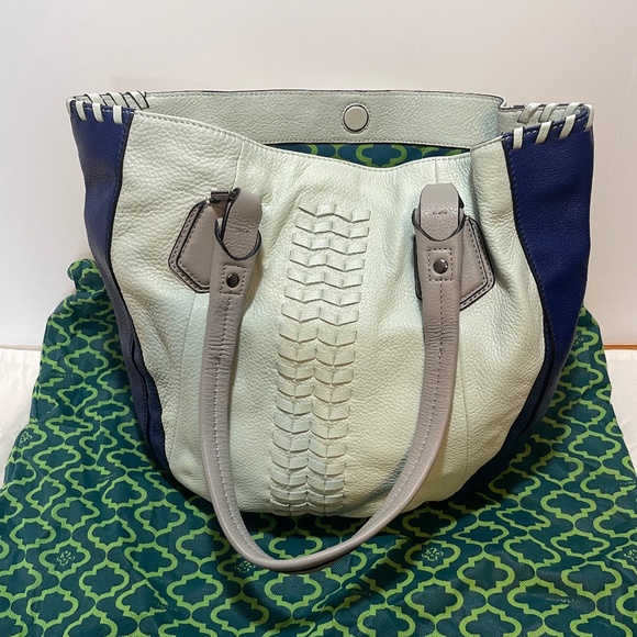 orYANY Handbags - orYANY Braided Genuine Leather Tote Shopper Shoulder Handbag Grey Blue